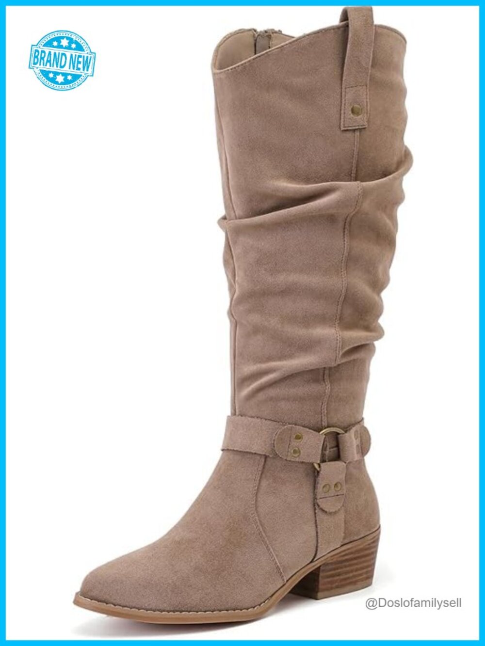 Wide Calf Knee High Boots Faux Leather Memory Foam Low Block Heel